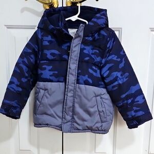 Blue and Gray Camouflage Puffer Jacket